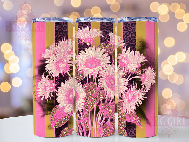 Pink Ribbon Sunflower Survivor 20oz Tumbler, Pink Ribbon, Sunflower Tumbler, Pink Sunflower, Survivor Support, Sublimation Wrap, 20Oz Tumbler Sublimation SvggirlplusArt 