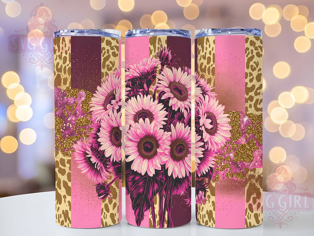 Pink Ribbon Sunflower Survivor 20oz Tumbler, Pink Ribbon, Sunflower Tumbler, Pink Sunflower, Survivor Support, Sublimation Wrap, 20Oz Tumbler Sublimation SvggirlplusArt 