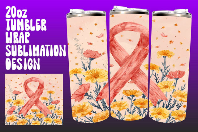 Pink Ribbon Tumbler Wrap 20oz Cancer Sublimation afrosvg 