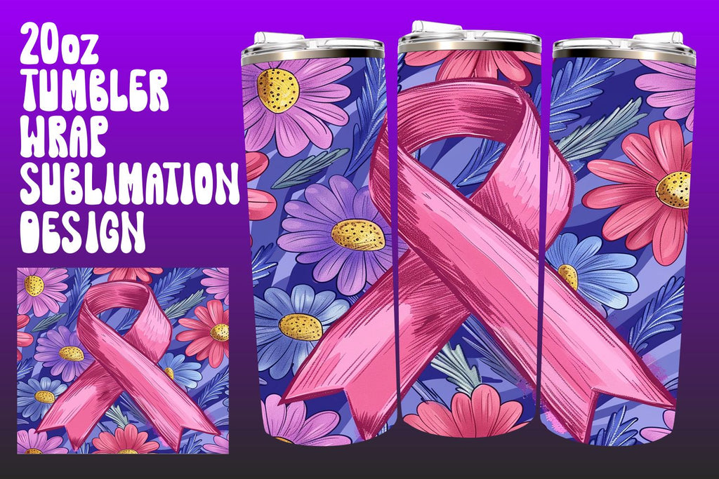 Pink Ribbon Tumbler Wrap Breast Cancer - So Fontsy