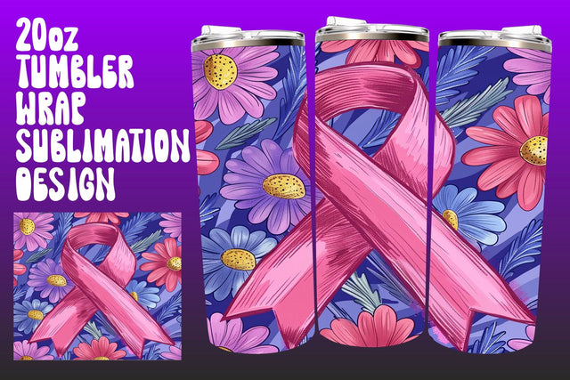 Pink Ribbon Tumbler Wrap Breast Cancer Sublimation afrosvg 