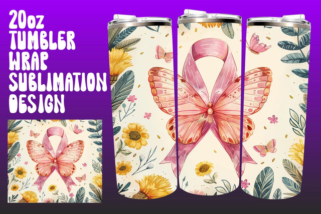 Pink Ribbon Tumbler Wrap for 20oz Sublimation afrosvg 