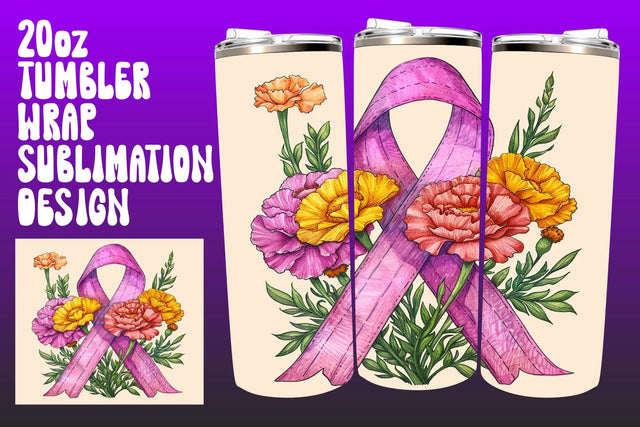 Pink Ribbon Tumbler Wrap for Cancer Sublimation afrosvg 