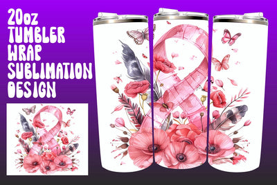 Pink Ribbon Tumbler Wrap Sublimation afrosvg 