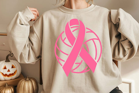 Pink Ribbon Volleyball Svg, Breast Cancer Awareness Svg, Hope Ribbon, Strong Women SVG DesignDestine 