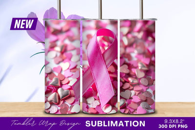 Pink Ribbon With Heart Confetti Support Sublimation Regulrcrative 