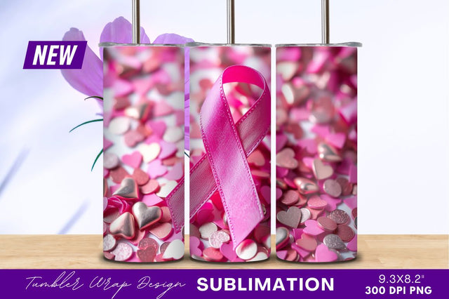 Pink Ribbon With Heart Confetti Support Sublimation Regulrcrative 