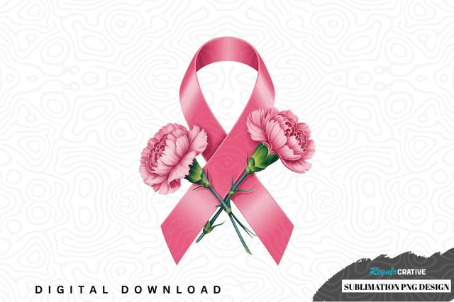 Pink ribbon with pink carnations sublimation png design Sublimation Regulrcrative 