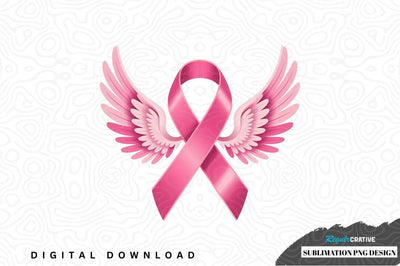 Pink ribbon with wings sublimation png design Sublimation Regulrcrative 