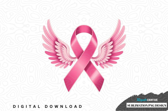 Pink ribbon with wings sublimation png design Sublimation Regulrcrative 