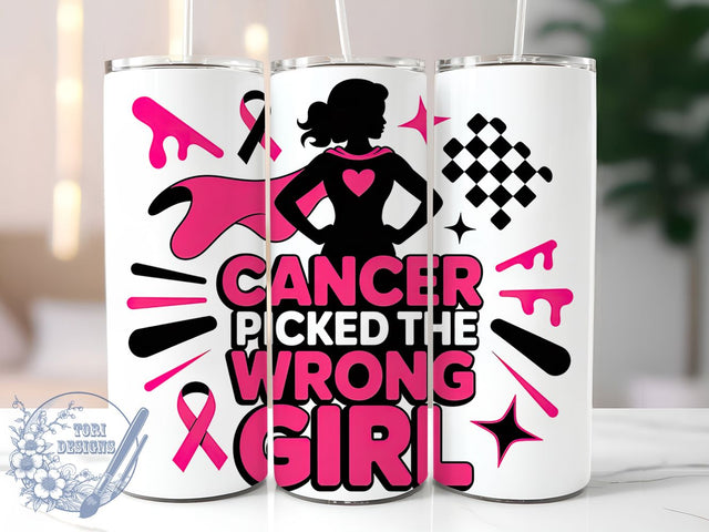 Pink Ribbon Wrong Girl 20oz Tumbler, Pink Ribbon, Picked The Wrong Girl, 3D Tumbler, Survivor Support, Sublimation Wrap, 20Oz Tumbler Sublimation ToriDesigns 