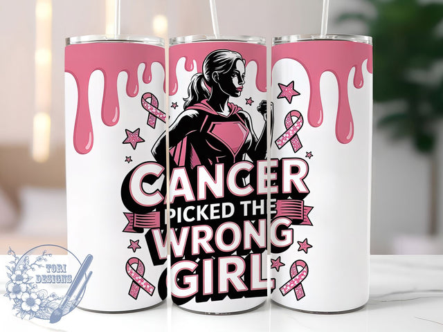 Pink Ribbon Wrong Girl 20oz Tumbler, Pink Ribbon, Picked The Wrong Girl, 3D Tumbler, Survivor Support, Sublimation Wrap, 20Oz Tumbler Sublimation ToriDesigns 