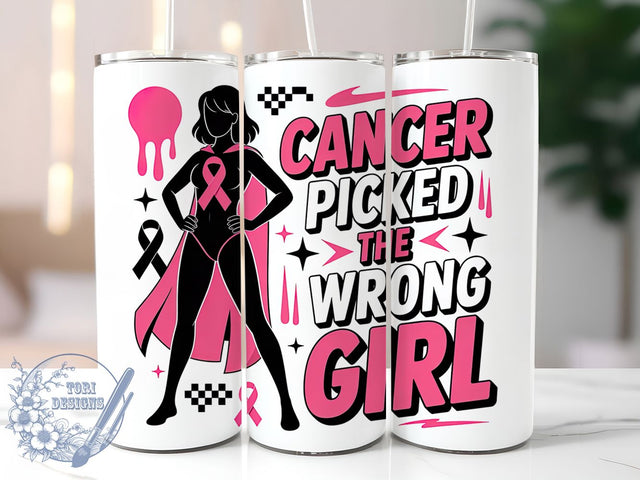 Pink Ribbon Wrong Girl 20oz Tumbler, Pink Ribbon, Picked The Wrong Girl, 3D Tumbler, Survivor Support, Sublimation Wrap, 20Oz Tumbler Sublimation ToriDesigns 