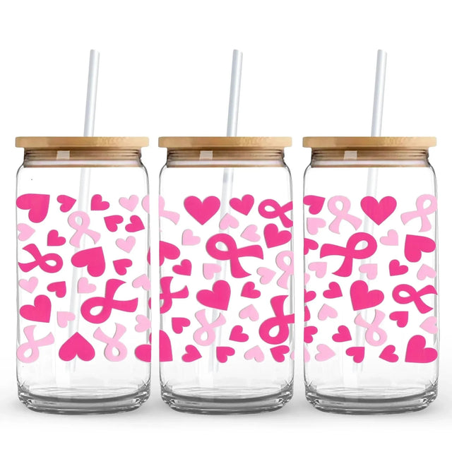 Pink Ribbons & Hearts 9.7 x 4.3 UV DTF Wrap Only (Cup NOT Included) Physical DIY Craft Warehouse 