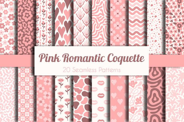 Pink Romantic Coquette Seamless Patterns Digital Pattern Rin Green 