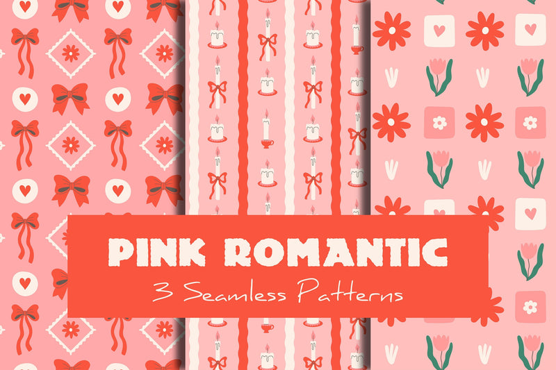 Pink Romantic Seamless Patterns & Digital Papers Digital Pattern Rin Green 