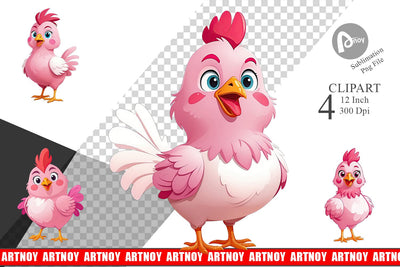 Pink Rooster Valentine Clipart Sublimation artnoy 
