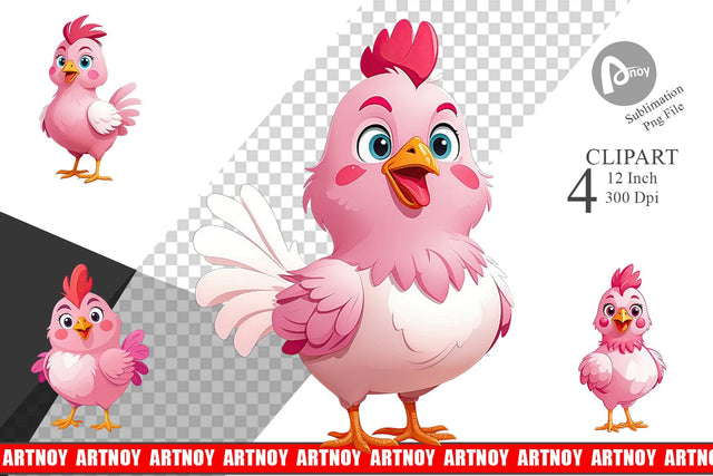 Pink Rooster Valentine Clipart Sublimation artnoy 