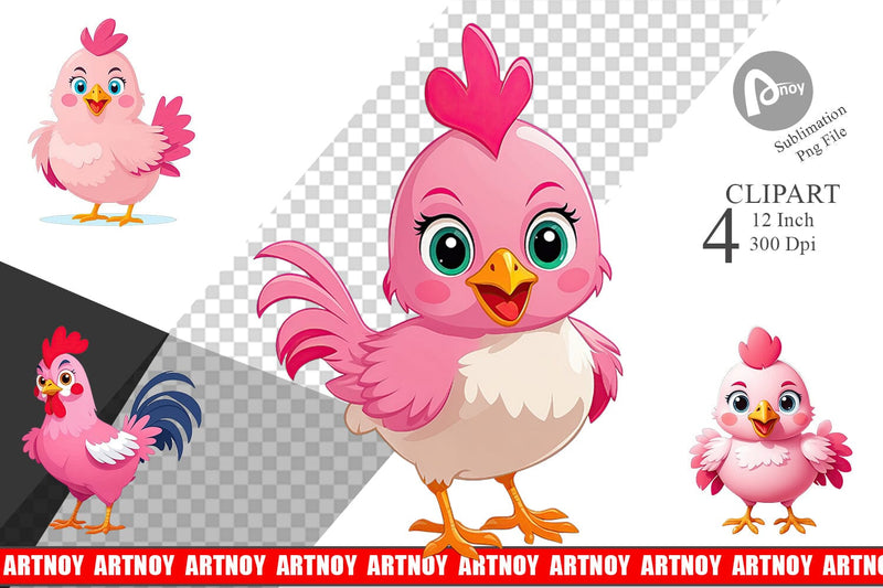 Pink Rooster Valentine Clipart Sublimation artnoy 