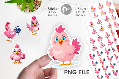 Pink Rooster Valentine Sticker Sublimation artnoy 