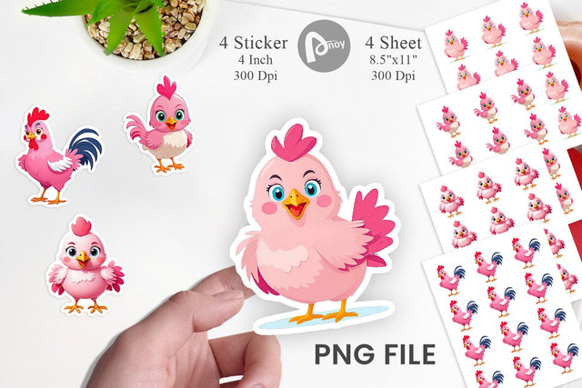 Pink Rooster Valentine Sticker Sublimation artnoy 