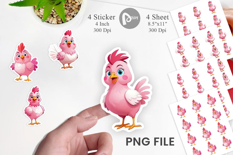 Pink Rooster Valentine Sticker Sublimation artnoy 