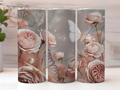 Pink Rose Butterfly 20oz Tumbler, Pink Roses Cup Wrap, Floral Sublimation Design, 20Oz Tumbler Wrap, Elegant Butterfly Cup, Nature Inspired Floral Wrap, Artistic Rose Butterfly Design Sublimation Lara' s Designs 