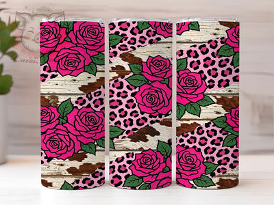 Pink Rose Cowhide 20oz Tumbler, Pink rose cowhide, Western tumbler wrap, 20oz skinny tumbler, Cowhide print design, Rose floral pattern, Sublimation tumbler wrap, Pink western design Sublimation Lara' s Designs 