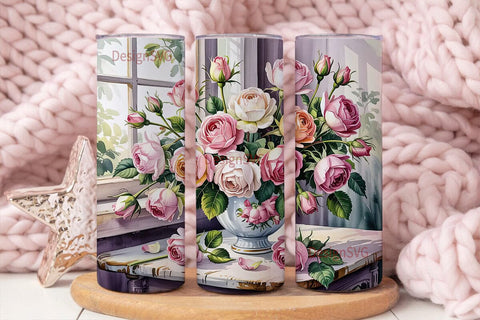 Pink Rose Floral Tumbler Wrap Sublimation DesignSVG 