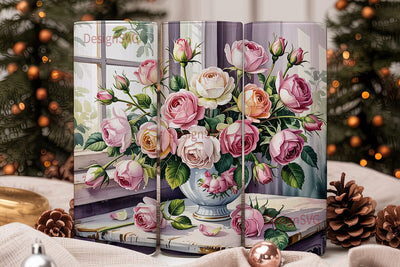 Pink Rose Floral Tumbler Wrap Sublimation DesignSVG 