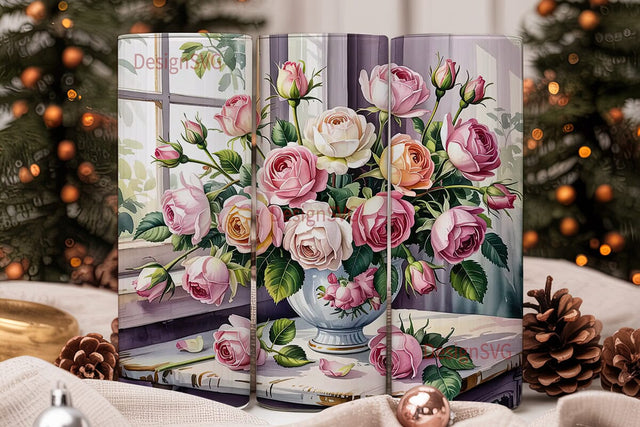 Pink Rose Floral Tumbler Wrap Sublimation DesignSVG 