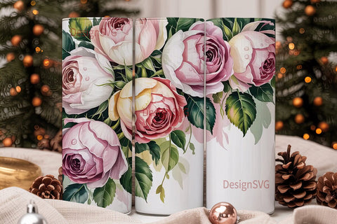 Pink Rose Floral Tumbler Wrap Sublimation DesignSVG 