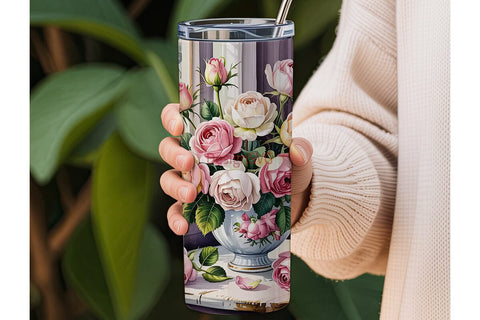 Pink Rose Floral Tumbler Wrap Sublimation DesignSVG 