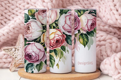 Pink Rose Floral Tumbler Wrap Sublimation DesignSVG 