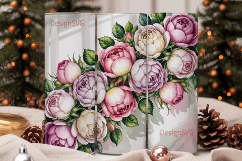 Pink Rose Floral Tumbler Wrap Sublimation DesignSVG 