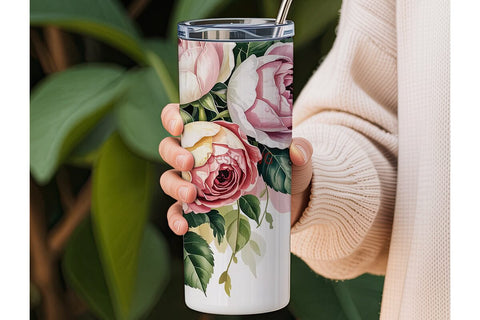 Pink Rose Floral Tumbler Wrap Sublimation DesignSVG 
