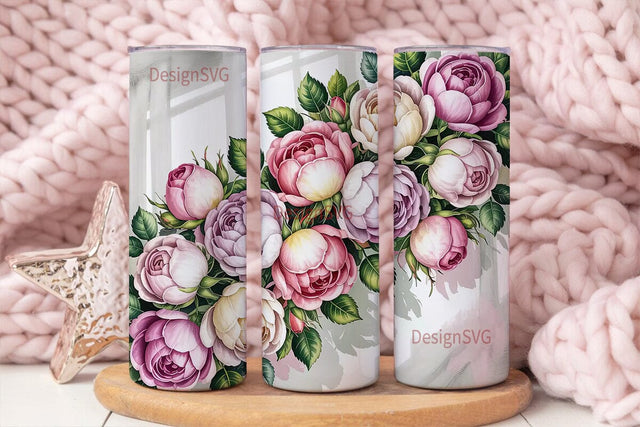 Pink Rose Floral Tumbler Wrap Sublimation DesignSVG 