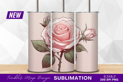 Pink rose flower illustration with buds Sublimation Regulrcrative 