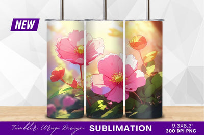Pink rose flowers delicate springtime illustration tumbler png Sublimation Regulrcrative 