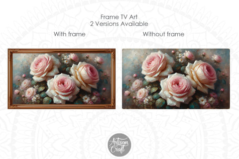 Pink rose Frame TV art | Oil painting Digital Pattern Artisan Craft SVG 
