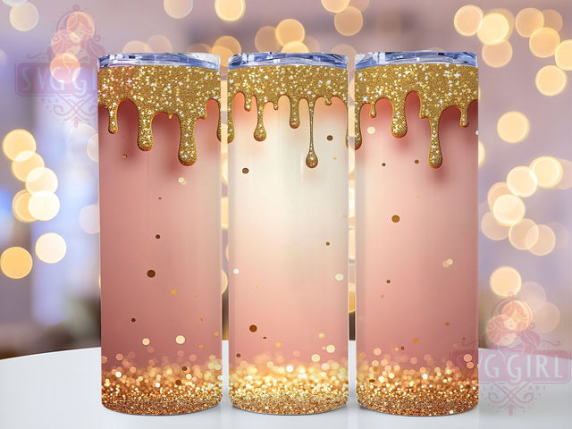 Pink Rose Gold Glitter 20oz Tumbler, Pink Tumbler, Rose Gold Glitter, 20oz Tumbler, Dripping Glitter, Sublimation Wrap, Custom Tumbler, Glitter Tumbler Sublimation SvggirlplusArt 