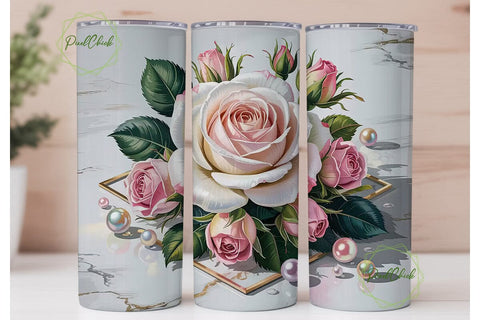 Pink Rose Gold Marble 20oz Tumbler Sublimation PixelChick 