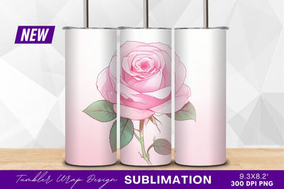 Pink rose illustration with green leaves Sublimation Regulrcrative 