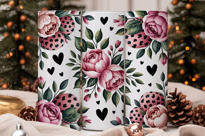 Pink Rose & Leopard 20oz Tumbler Wrap Sublimation DesignSVG 