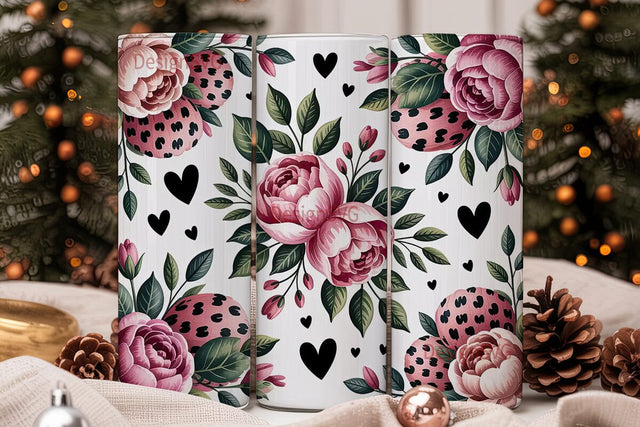 Pink Rose & Leopard 20oz Tumbler Wrap Sublimation DesignSVG 