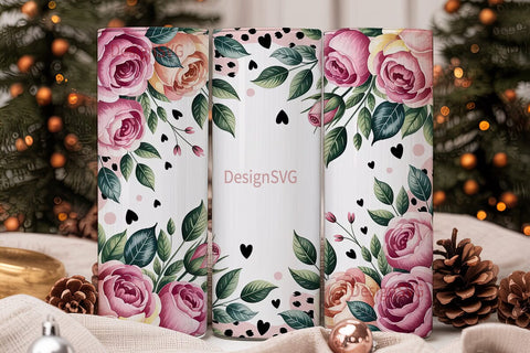 Pink Rose & Leopard 20oz Tumbler Wrap Sublimation DesignSVG 