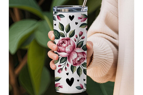 Pink Rose & Leopard 20oz Tumbler Wrap Sublimation DesignSVG 