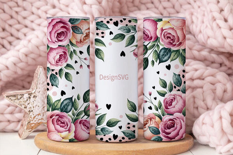 Pink Rose & Leopard 20oz Tumbler Wrap Sublimation DesignSVG 