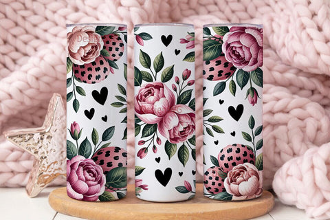 Pink Rose & Leopard 20oz Tumbler Wrap Sublimation DesignSVG 