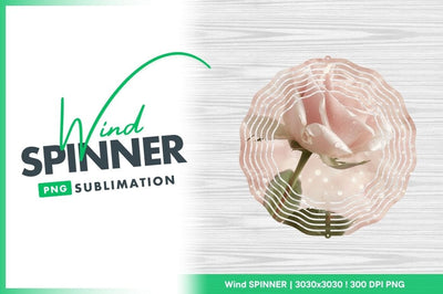 Pink Rose Wind Spinner Round Png Design on White Wood Grain Background Sublimation Regulrcrative 